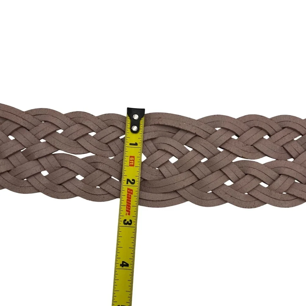 Talbots SMALL Braided Genuine Leather Belt With Brass Ring Buckle In Light Taupe